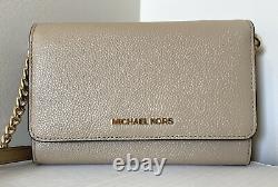New Michael Kors Jet Set Travel Medium Phone Crossbody Pebble Leather Bisque